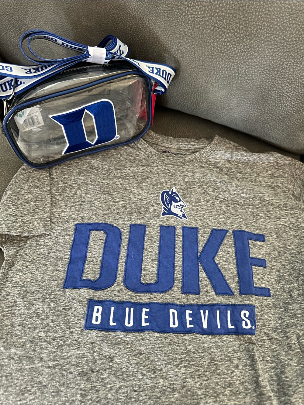 Duke Blue Devils Gray Crewneck Tee with Clear Duke Crossbody